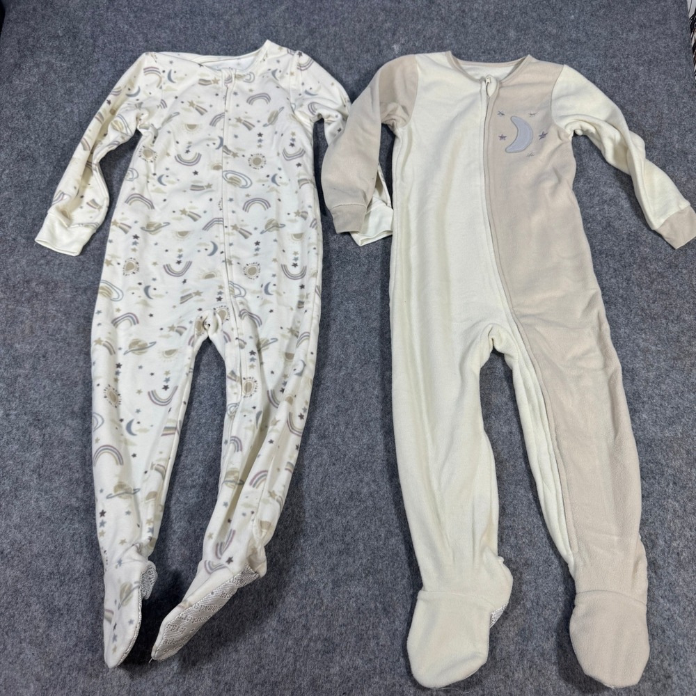 Kids Headquarters Fleece Footed Pajamas 2PK Celestial Moon Star Cream Tan 4T